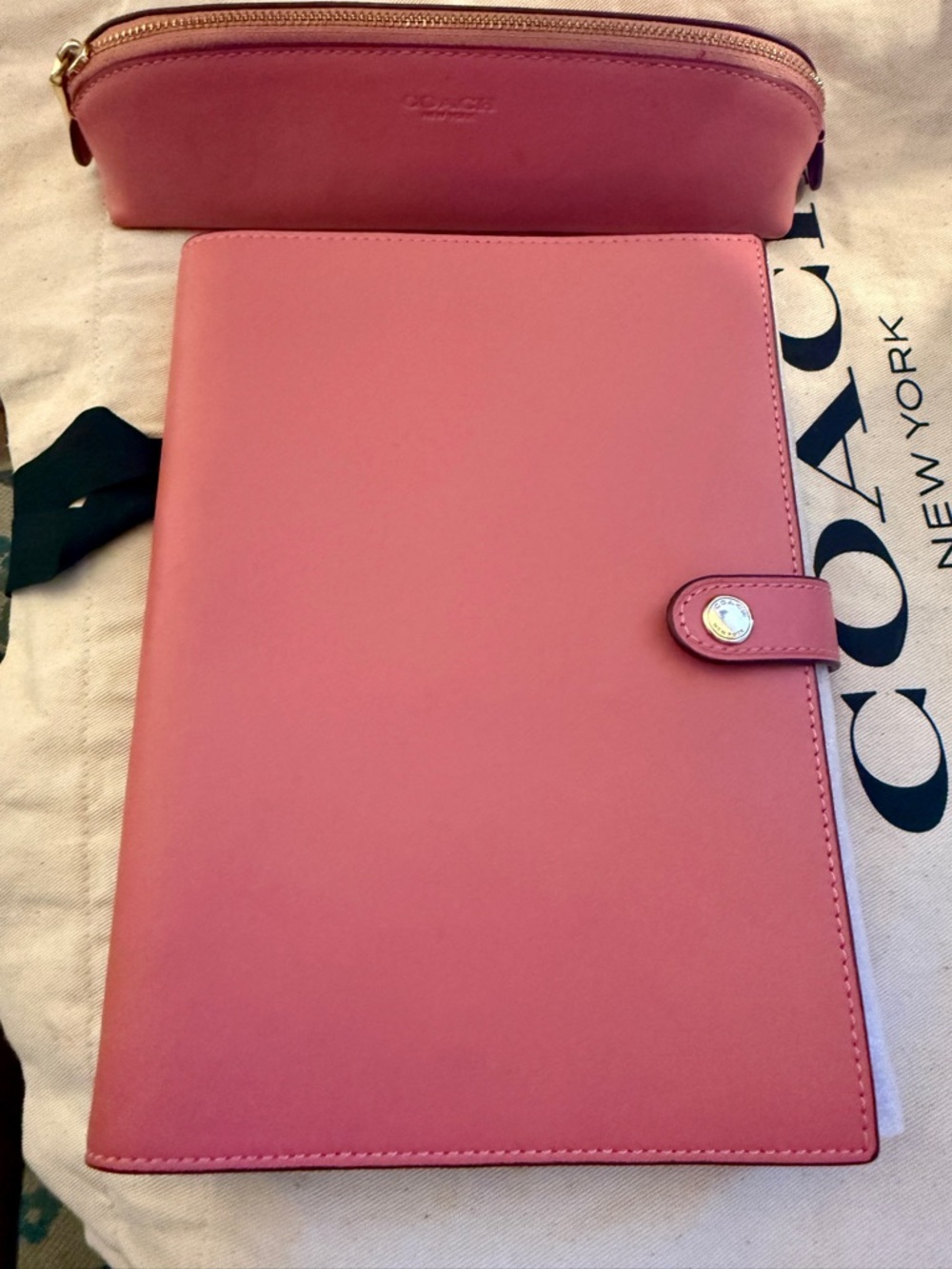 Coach Pink Leather Folio with Matching Pouch